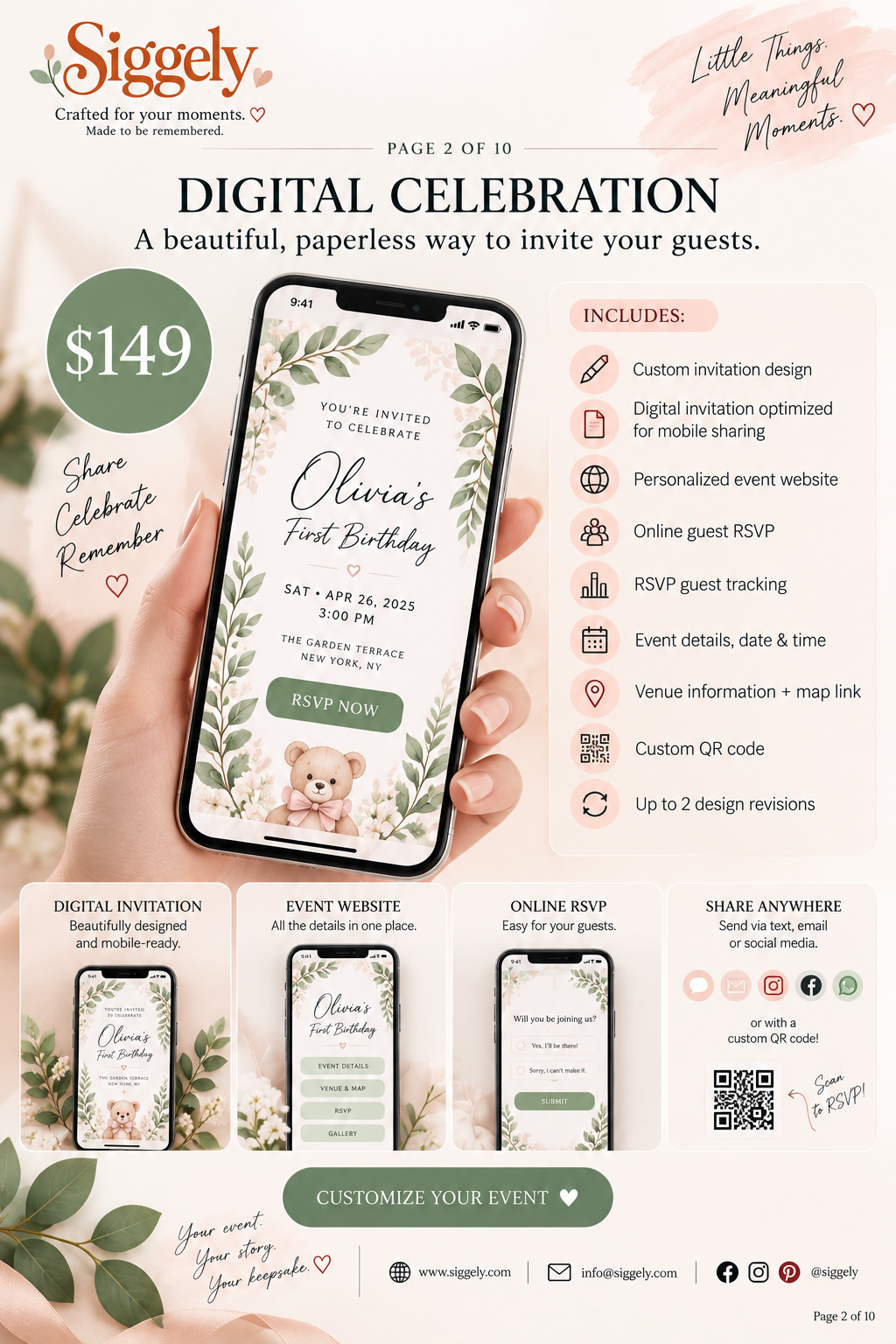Digital Celebration brochure: a personalized mobile invitation and RSVP experience for $149